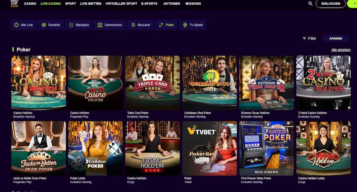 Live-Poker-Tisch im Palmslots Casino