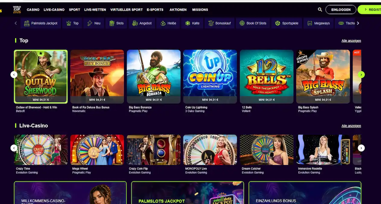 Slot-Auswahl im Palmslots Casino